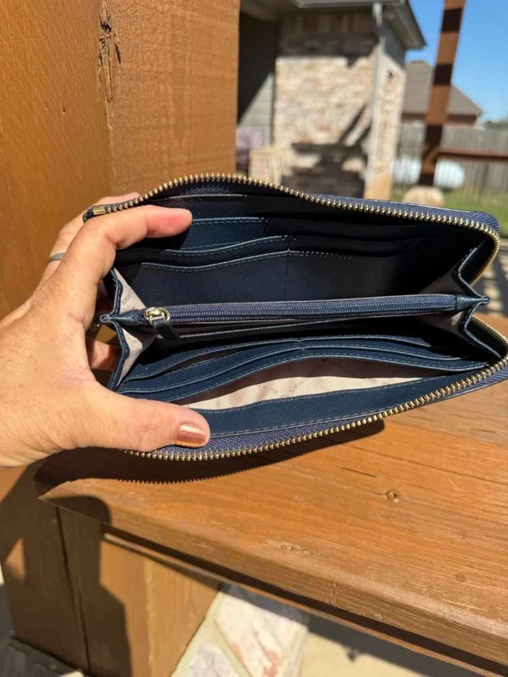 Michael Kors Dark Blue Textured Pebbled Leather Wallet